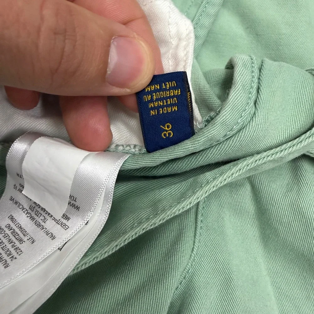 Polo Ralph Lauren Relaxed Fit Shorts Mens 36 Green Solid Cotton Chino Twill